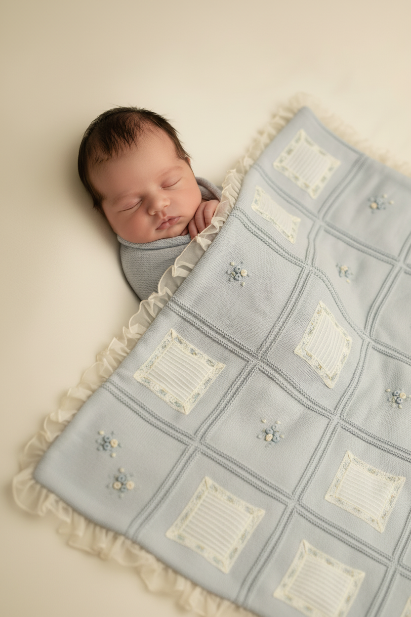 Ladia Blue Square Blanket for Newborn
