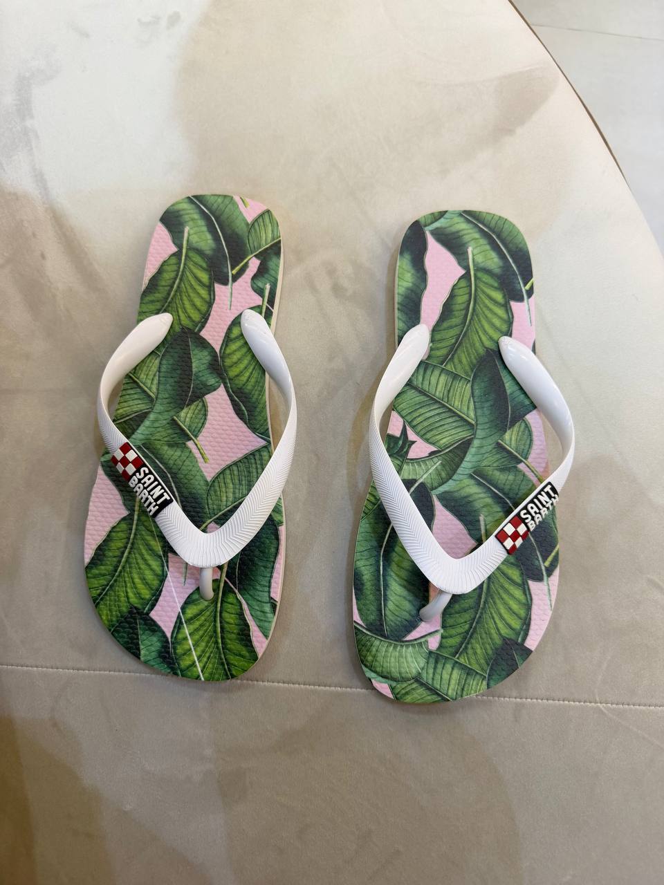 MC2 Saint Barth Alma Flip Flops with Banana Leaves Print