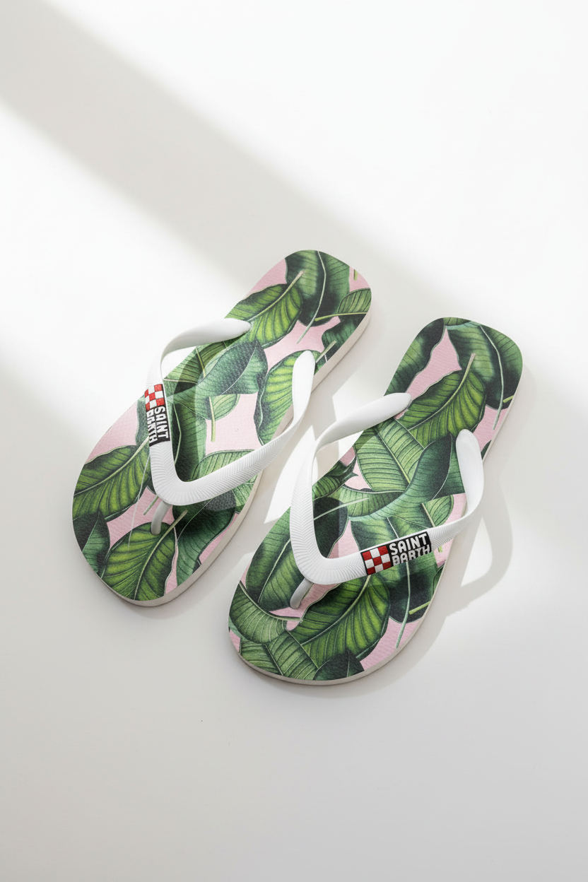 MC2 Saint Barth Alma Flip Flops with Banana Leaves Print