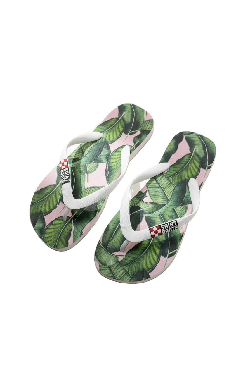 MC2 Saint Barth Alma Flip Flops with Banana Leaves Print