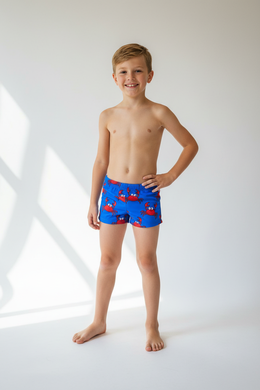 MC2 Saint Barth Blue Boys Swim Boxers with Crabs Print