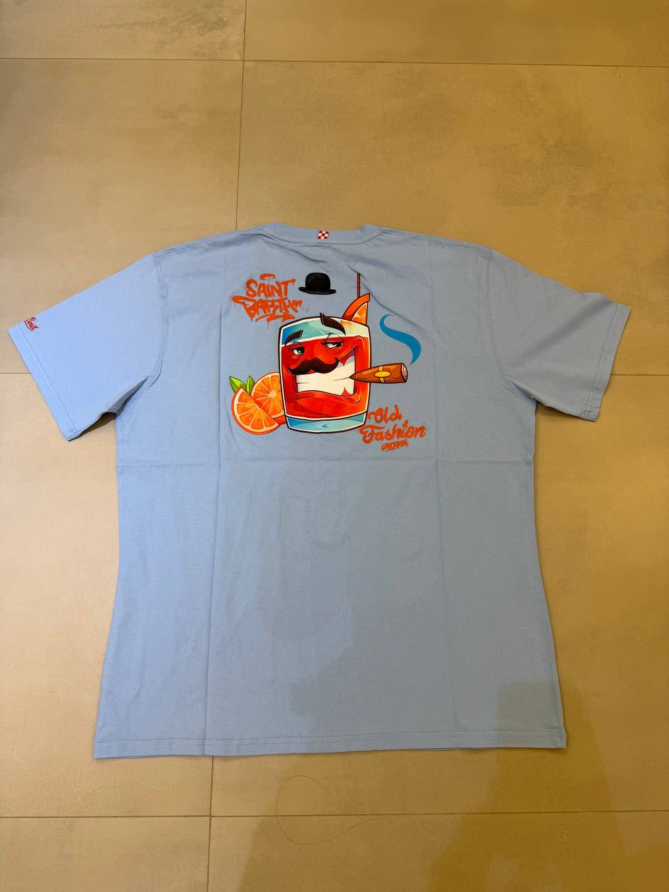 MC2 Saint Barth Blue Man Cotton T-Shirt with Cocktail Print