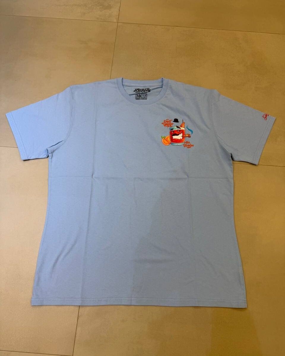 MC2 Saint Barth Blue Man Cotton T-Shirt with Cocktail Print