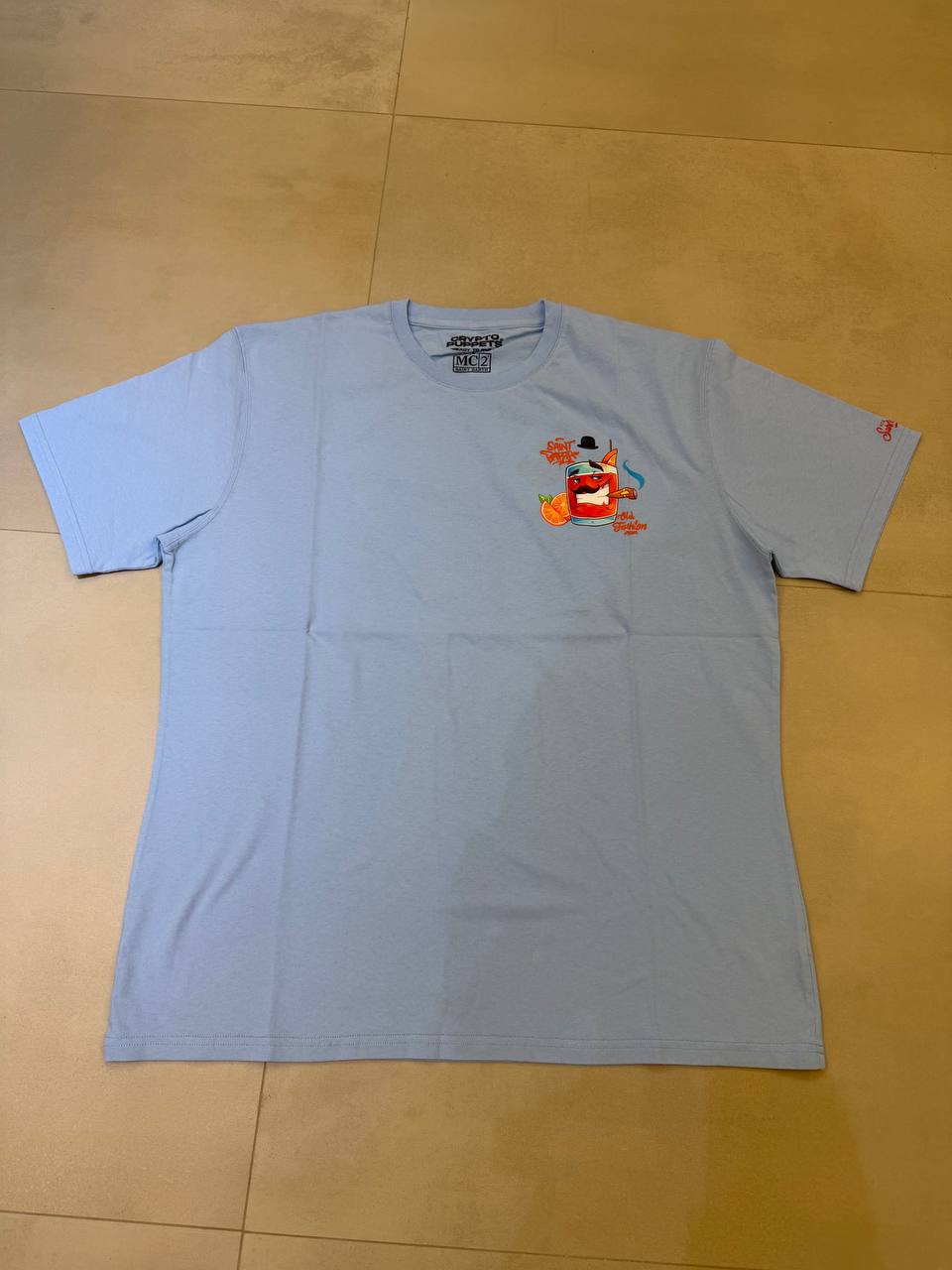 MC2 Saint Barth Blue Man Cotton T-Shirt with Cocktail Print