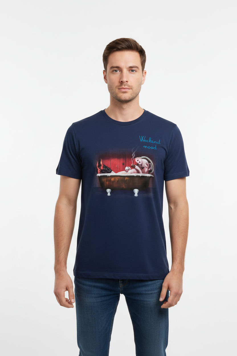 MC2 Saint Barth Blue Man T-Shirt with Pig Print