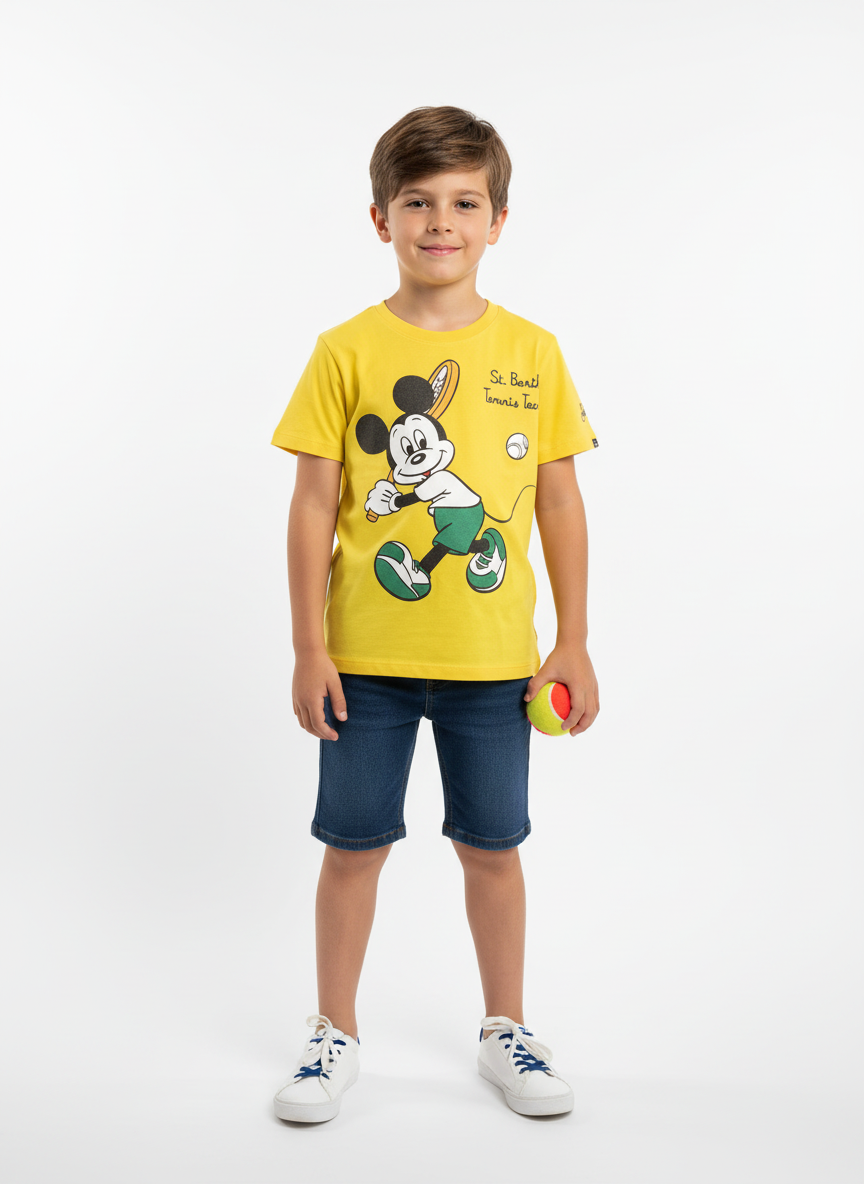 MC2 Saint Barth Boys Cotton T-Shirt with Mickey Tennis Print