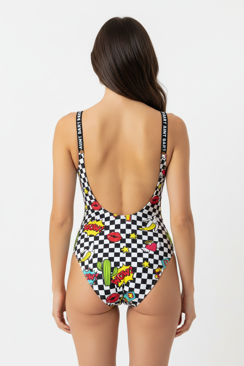 MC2 Saint Barth Chess Print Swimsuit One Piece
