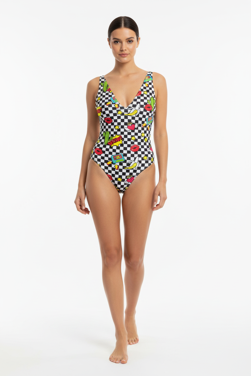 MC2 Saint Barth Chess Print Swimsuit One Piece