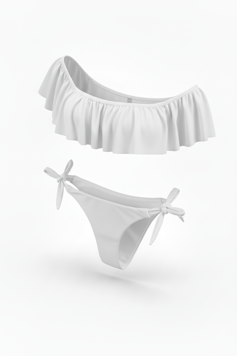 MC2 Saint Barth Flounce Section White Two Piece Swimsuit