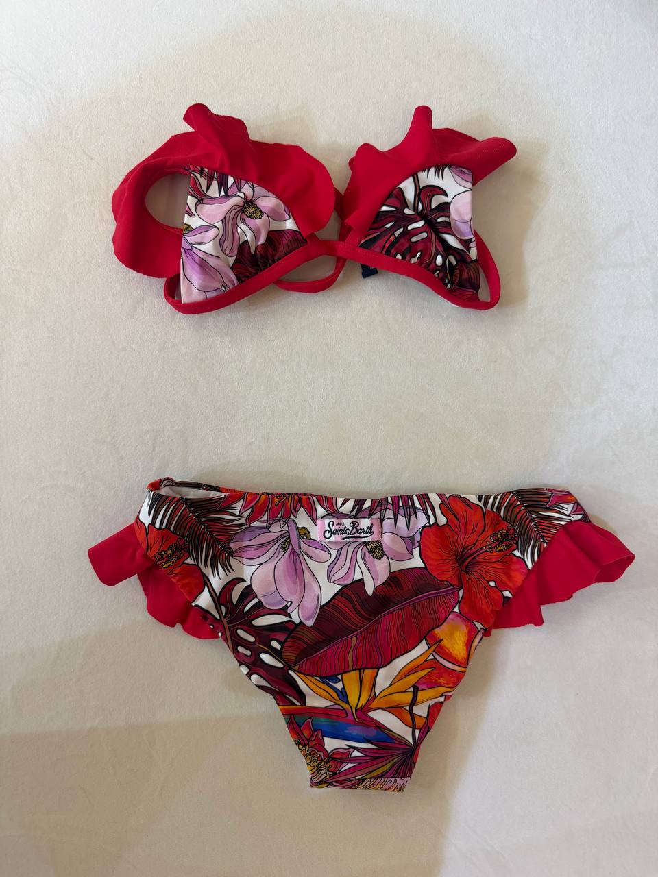 Red bikini set with floral pattern for childrens