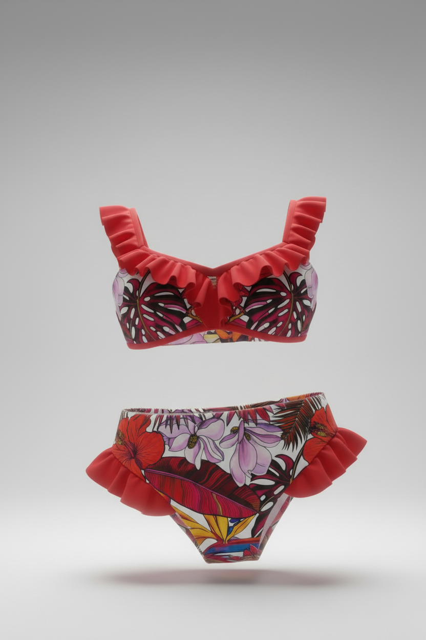 MC2 Saint Barth Girls Two Piece Swimsuit with Flowers Print