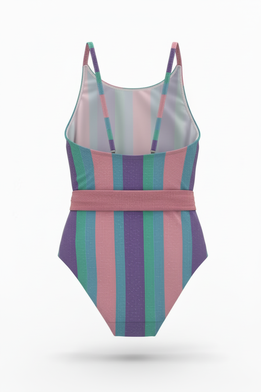 MC2 Saint Barth Glitter Colored Stripes One Piece Swimsuit