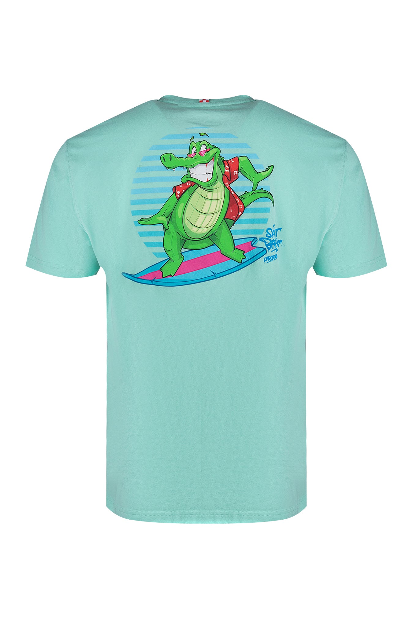 MC2 Saint Barth Men Cotton T-Shirt with Crocco Surf Print