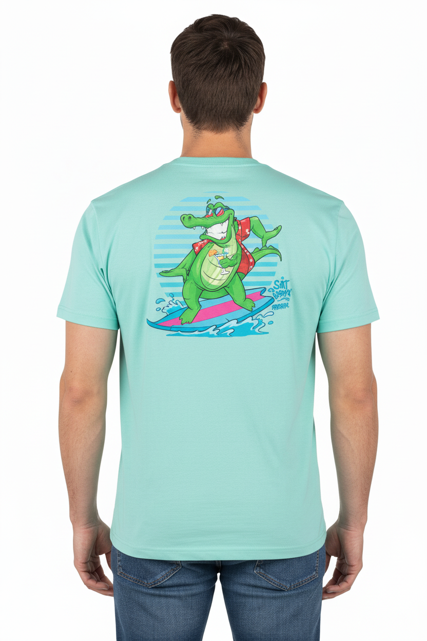 MC2 Saint Barth Men Cotton T-Shirt with Crocco Surf Print