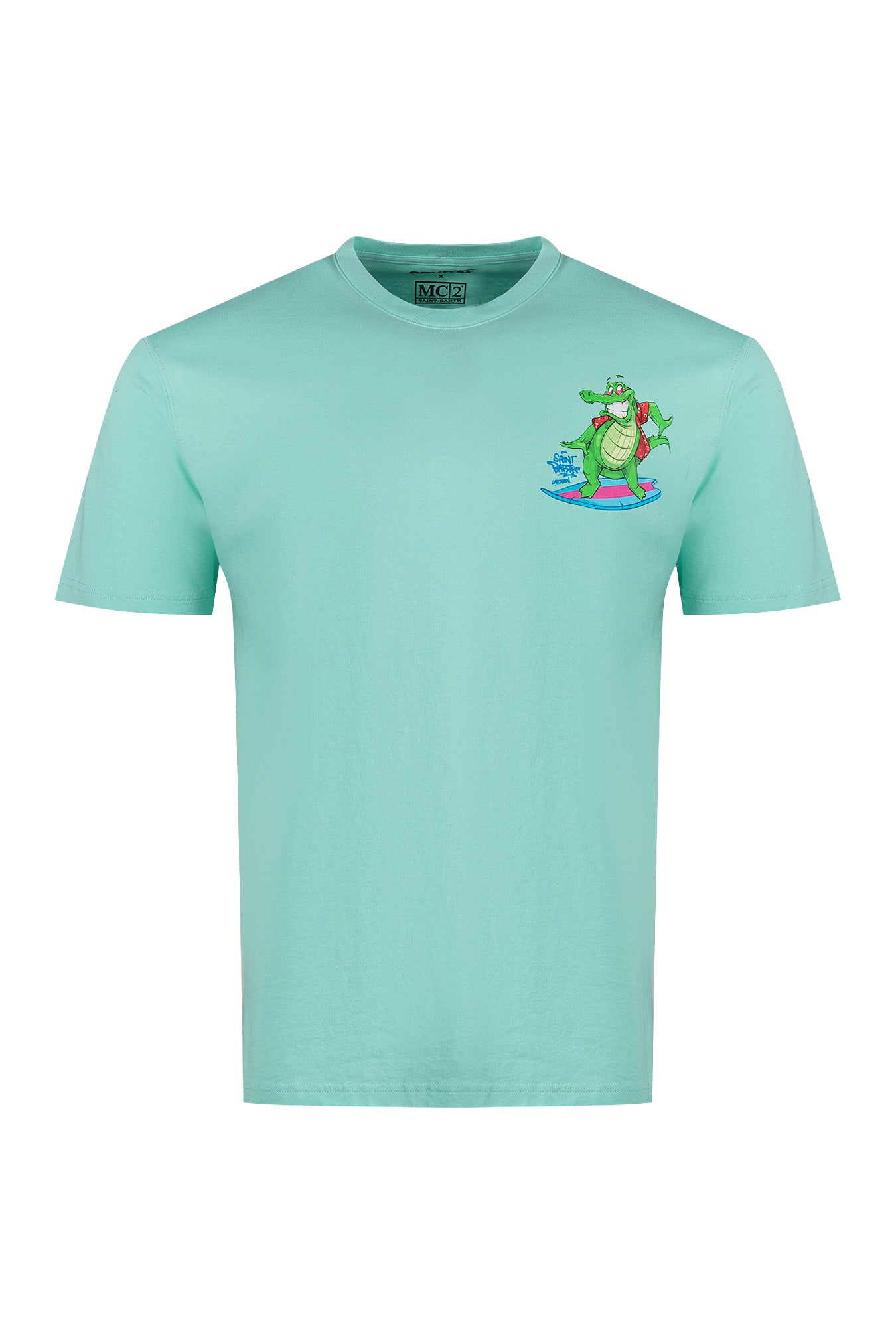 MC2 Saint Barth Men Cotton T-Shirt with Crocco Surf Print
