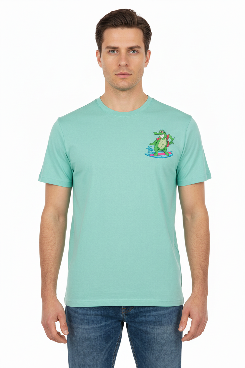 MC2 Saint Barth Men Cotton T-Shirt with Crocco Surf Print