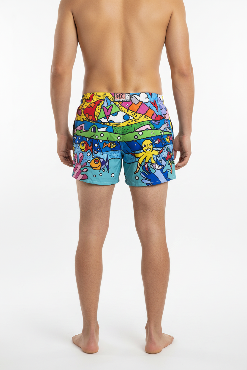 MC2 Saint Barth Men Swim Shorts with Sea World Print