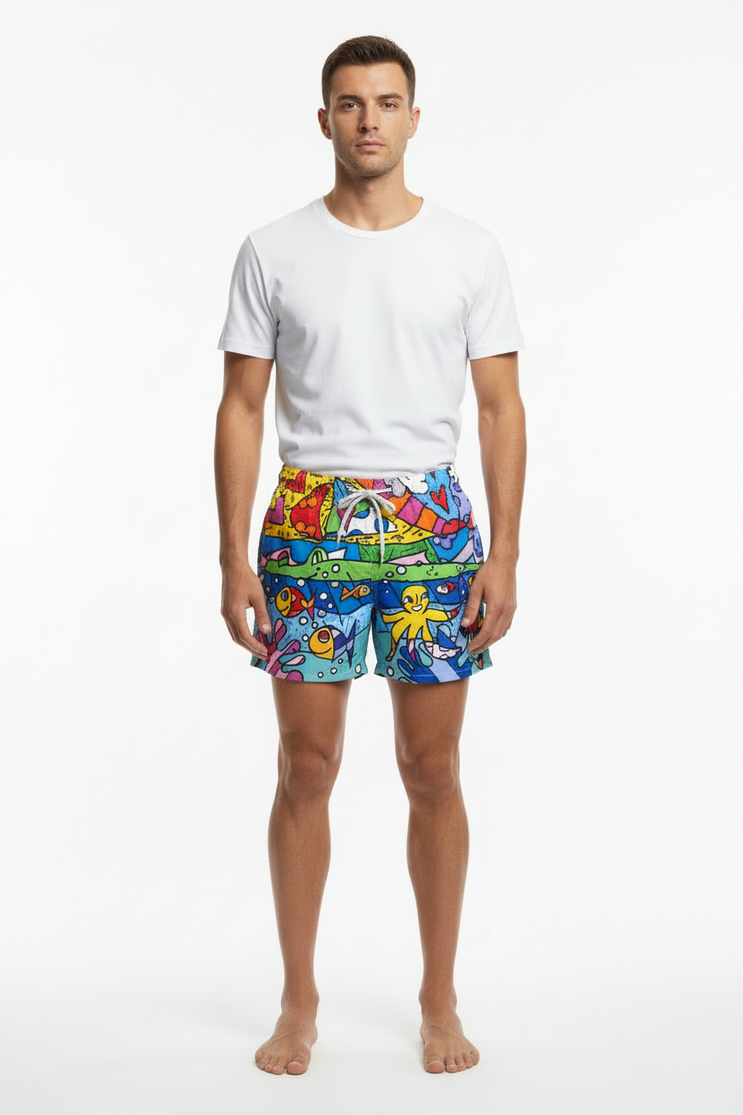 MC2 Saint Barth Men Swim Shorts with Sea World Print
