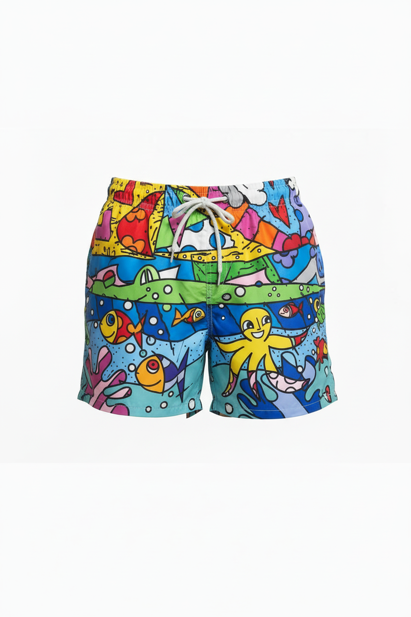 MC2 Saint Barth Men Swim Shorts with Sea World Print