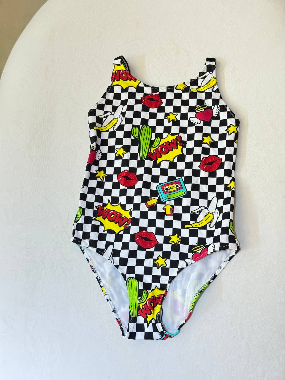 MC2 Saint Barth One Piece Swimsuit Chess WOW PATCH children's