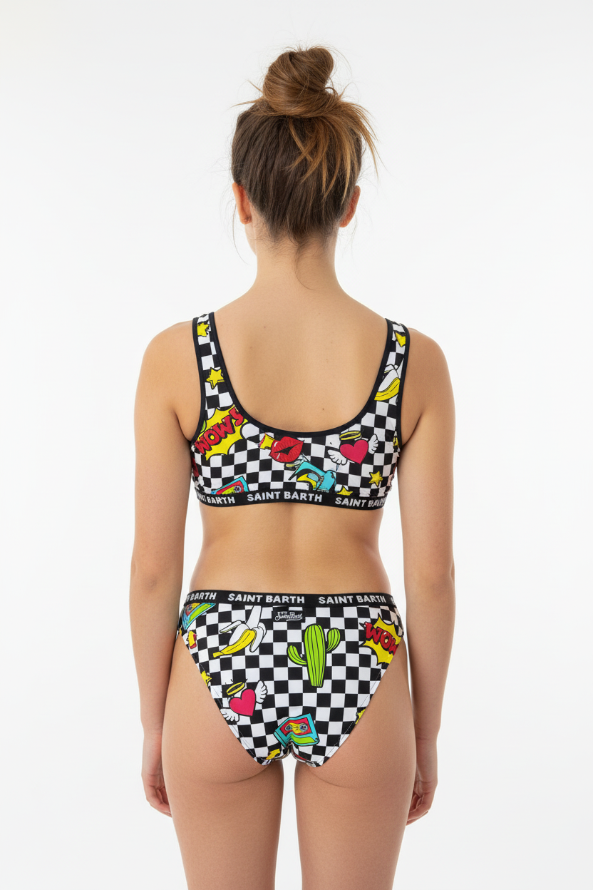 MC2 Saint Barth Swimsuit Split chess WOW PATCH children's