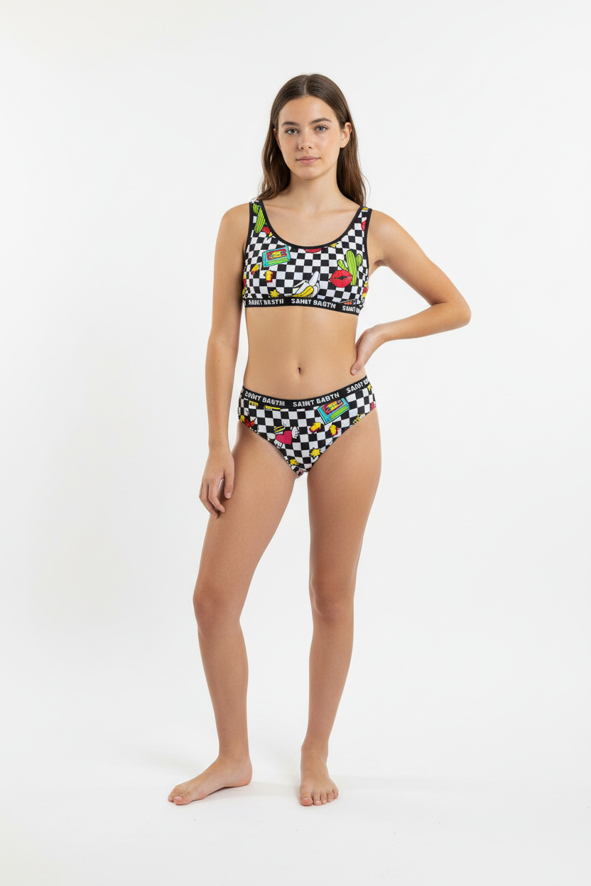 MC2 Saint Barth Swimsuit Split chess WOW PATCH children's