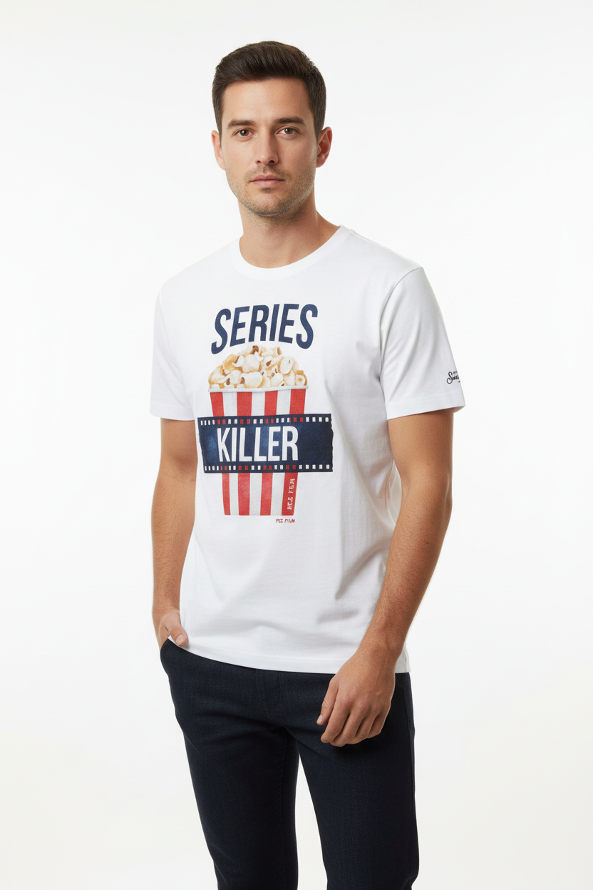 MC2 Saint Barth White Man T-Shirt with Popcorn Print