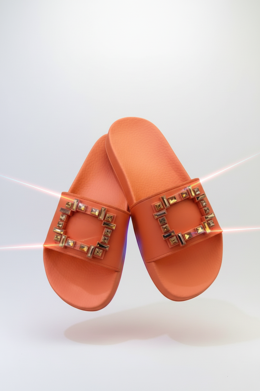Menghi Orange Large Rhinestone Women Sandals