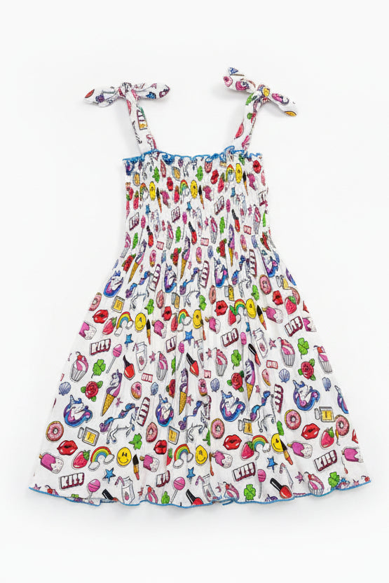 Colorful patterned dress on a beige background