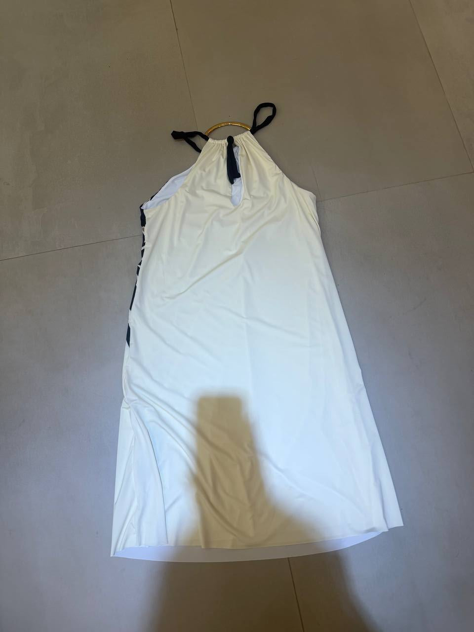 Ritratti Beige-Black Dress with Gold Necklace