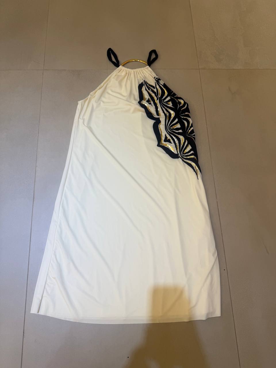 Ritratti Beige-Black Dress with Gold Necklace