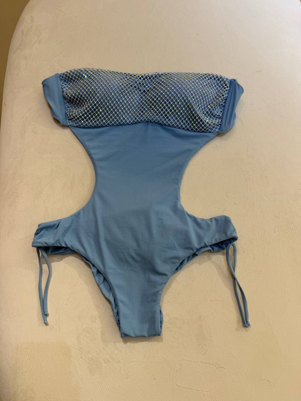 Ritratti One Piece Swimsuit Rhinestones Blue