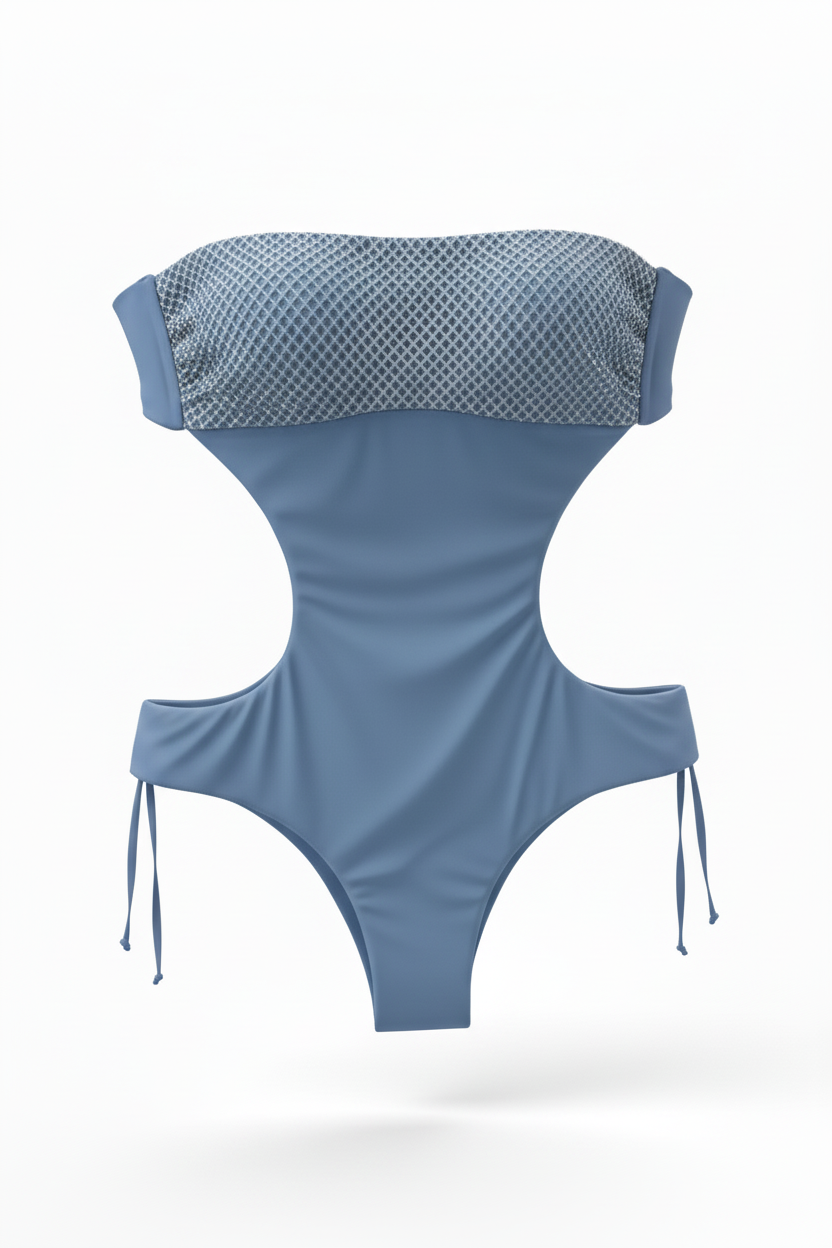 Ritratti One Piece Swimsuit Rhinestones Blue