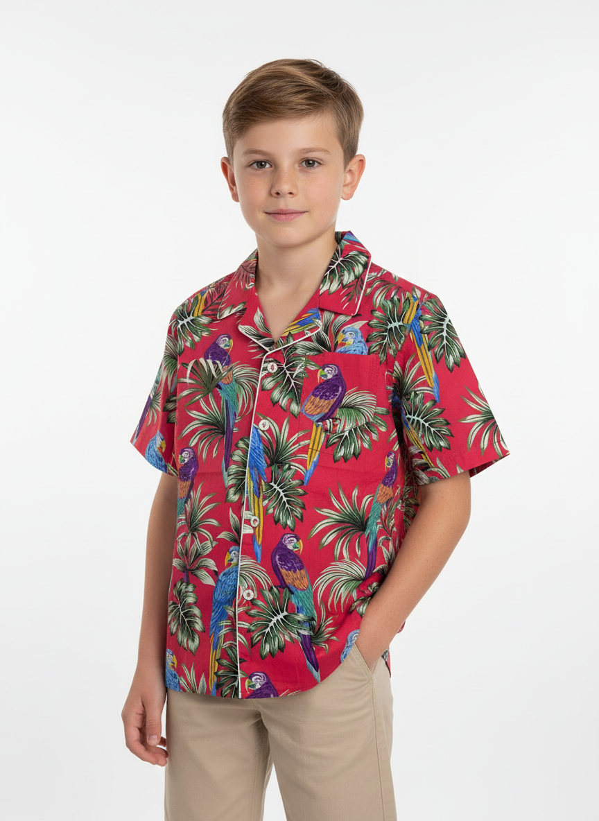 MC2 Saint Barth Kids Shirt Red Parrot Baby Haloa